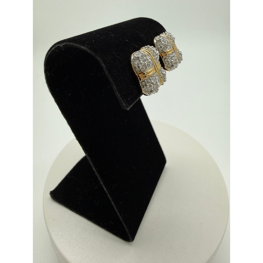 Vintage Swarovski Gold Tone Pave Crystal Clip-On Earrings - Picture 3 of 6